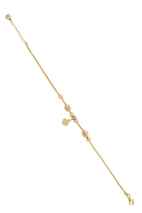 Solid Gold Dorica Beaded Dangle Clover Bracelet | 14K (585) | 4.03 gr