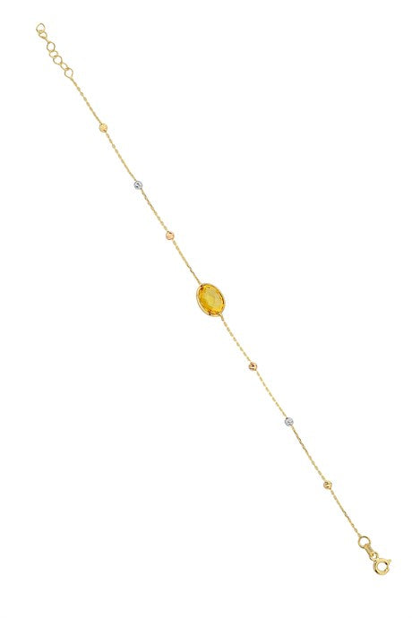 Solid Gold Dorica Beaded Yellow Gemstone Bracelet | 14K (585) | 1.48 gr