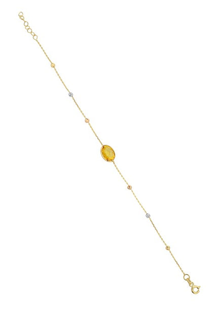 Solid Gold Dorica Beaded Yellow Gemstone Bracelet | 14K (585) | 1.48 gr