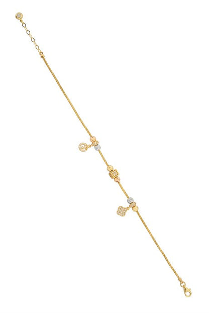 Solid Gold Dorica Beaded Spiral And Clover Bracelet | 14K (585) | 4.33 gr