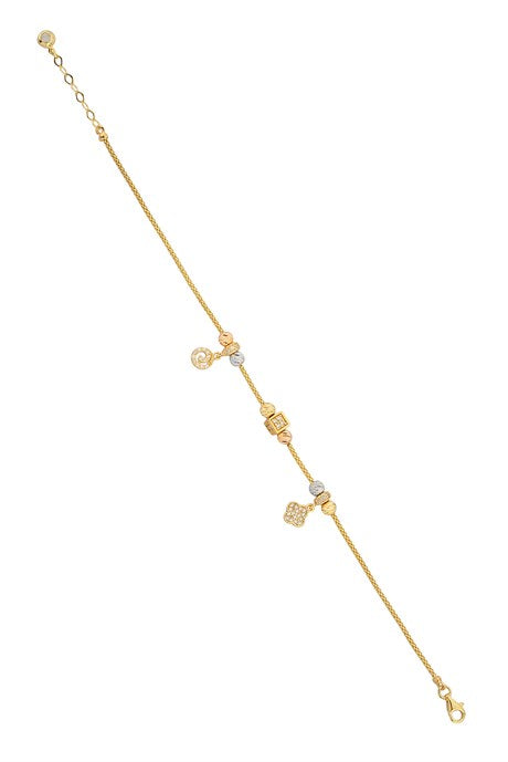 Solid Gold Dorica Beaded Spiral And Clover Bracelet | 14K (585) | 4.33 gr