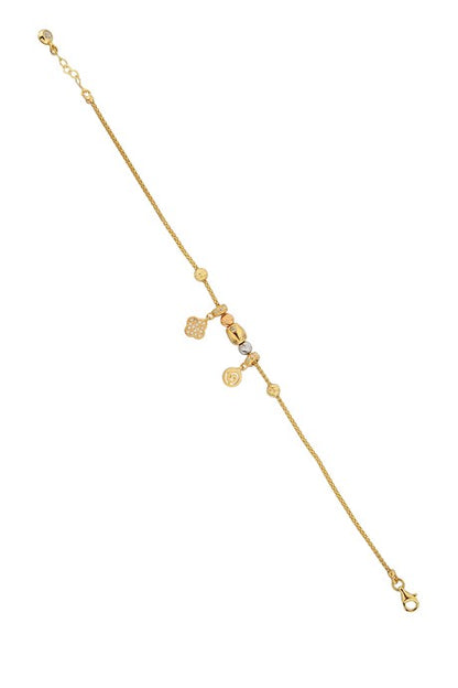 Solid Gold Dorica Beaded Spiral And Clover Bracelet | 14K (585) | 4.14 gr
