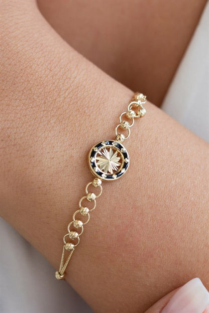 Pulsera de oro macizo de doble cara con mal de ojo | 14K (585) | 4,54 gramos