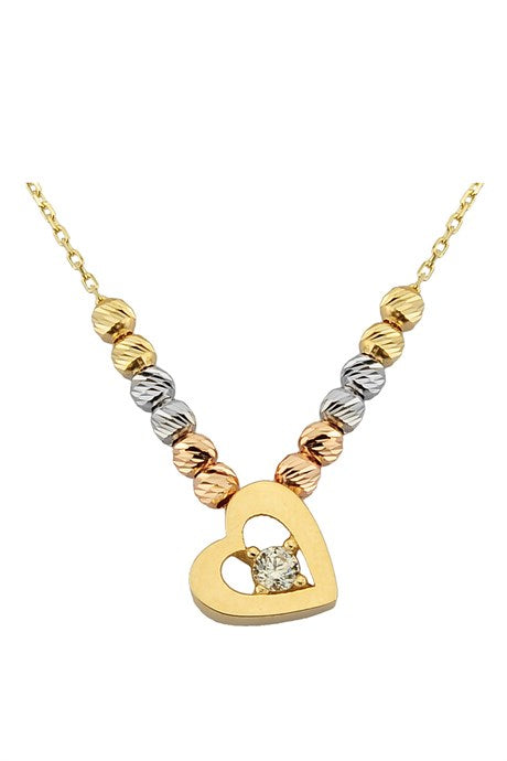 Collar de corazón de piedras preciosas con cuentas Dorica de oro macizo | 14K (585) | 1,94 gramos