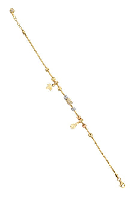 Solid Gold Dorica Beaded Leaf And Pineapple Bracelet | 14K (585) | 3.91 gr