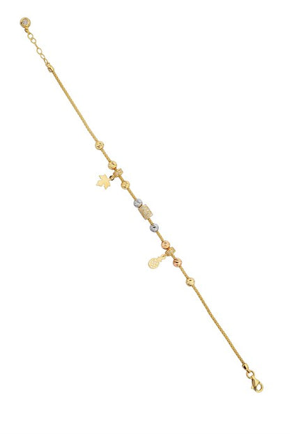 Solid Gold Dorica Beaded Leaf And Pineapple Bracelet | 14K (585) | 3.91 gr