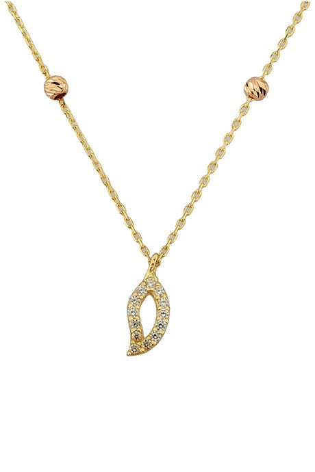Solid Gold Dorica Beaded Leaf Necklace | 14K (585) | 1.62 gr
