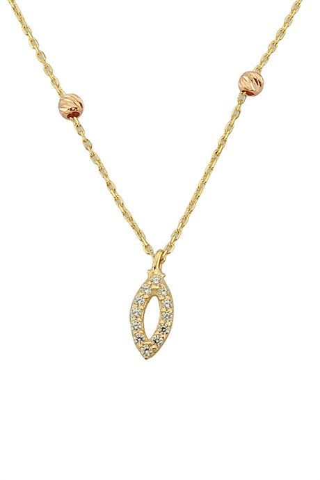 Solid Gold Dorica Beaded Leaf Necklace | 14K (585) | 1.60 gr