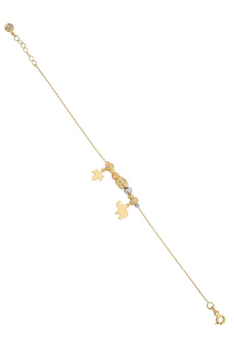 Bracelet feuille et éléphant en perles Dorica en or massif | 14K (585) | 3,19 grammes