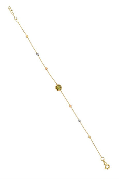 Solid Gold Dorica Beaded Green Gemstone Bracelet | 14K (585) | 1.16 gr