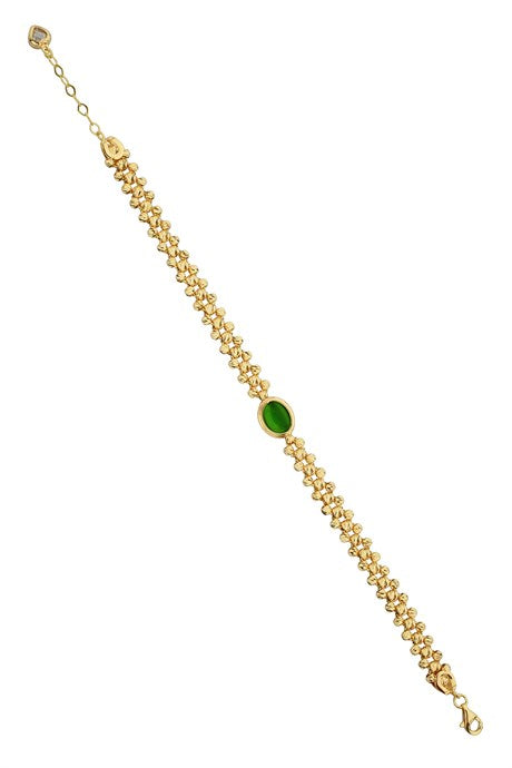 Solid Gold Dorica Beaded Green Gemstone Bracelet | 14K (585) | 7.03 gr