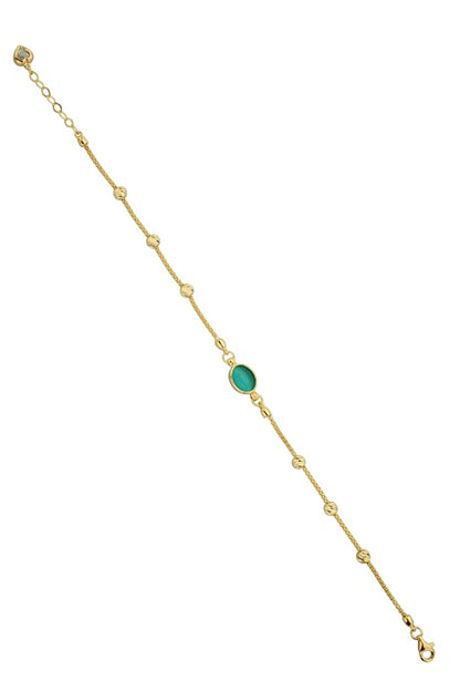 Solid Gold Dorica Beaded Green Gemstone Bracelet | 14K (585) | 3.40 gr