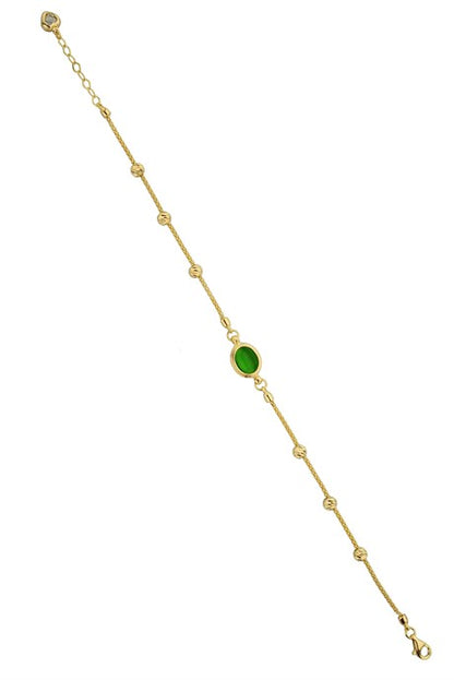 Solid Gold Dorica Beaded Green Gemstone Bracelet | 14K (585) | 3.70 gr