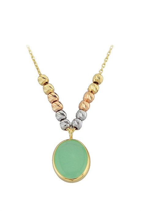 Solid Gold Dorica Beaded Green Gemstone Necklace | 14K (585) | 1.98 gr