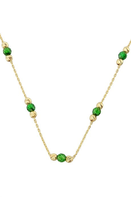 Solid Gold Dorica Beaded Green Gemstone Necklace | 14K (585) | 1.71 gr