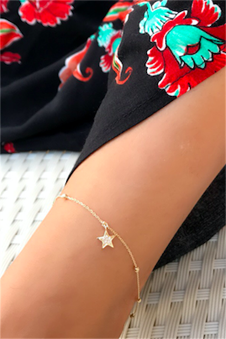 Bracelet de cheville étoile perlé Dorica en or massif | 14K (585) | 1,61 gr