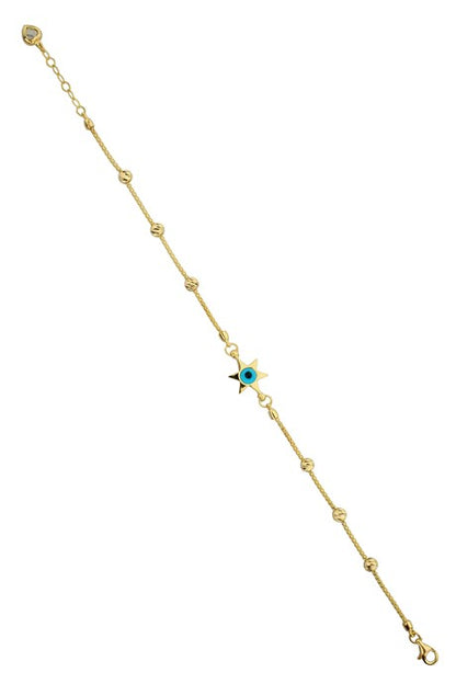 Solid Gold Dorica Beaded Star Eye Bracelet | 14K (585) | 3.41 gr