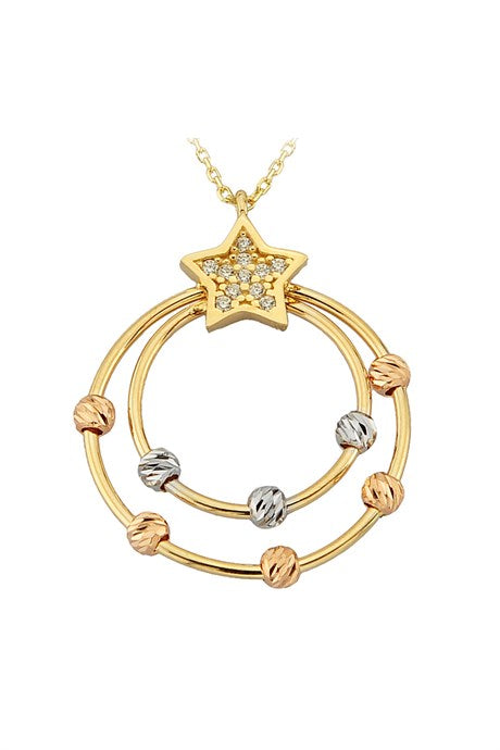 Solid Gold Dorica Beaded Star Circle Necklace | 14K (585) | 2.41 gr