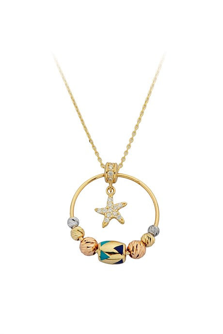 Solid Gold Dorica Beaded Star Necklace | 14K (585) | 3.36 gr
