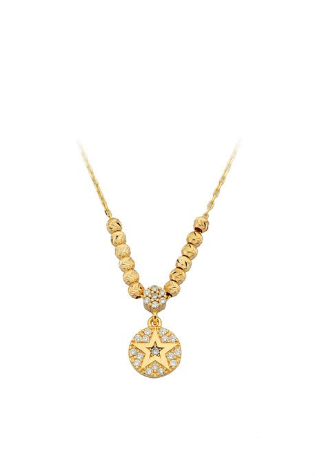 Solid Gold Dorica Beaded Star Necklace | 14K (585) | 2.20 gr