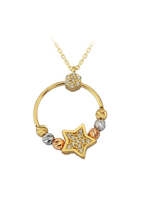 Collar de estrella con cuentas Dorica de oro macizo | 14K (585) | 2,08 gramos