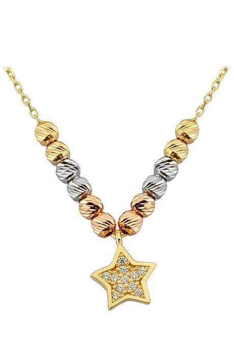 Collar de estrella con cuentas Dorica de oro macizo | 14K (585) | 1,80 gramos