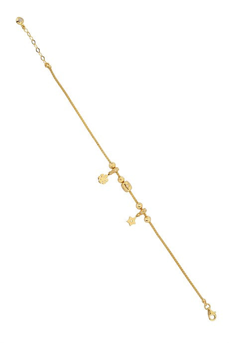 Solid Gold Dorica Beaded Star And Snowflake Bracelet | 14K (585) | 4.33 gr