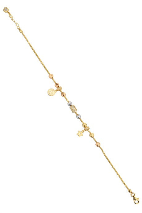 Solid Gold Dorica Beaded Star And Spiral Bracelet | 14K (585) | 4.02 gr