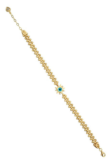 Solid Gold Dorica Beaded Star Evil Eye Bracelet | 14K (585) | 6.75 gr