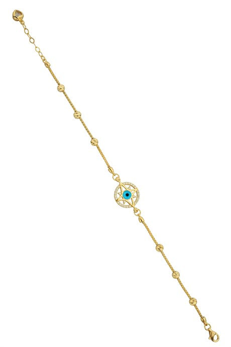 Solid Gold Dorica Beaded Star Evil Eye Bracelet | 14K (585) | 3.93 gr