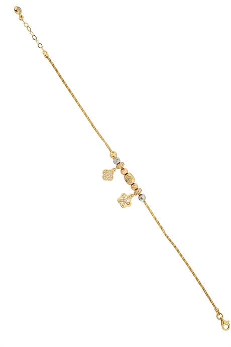 Solid Gold Dorica Beaded Clover Bracelet | 14K (585) | 4.34 gr