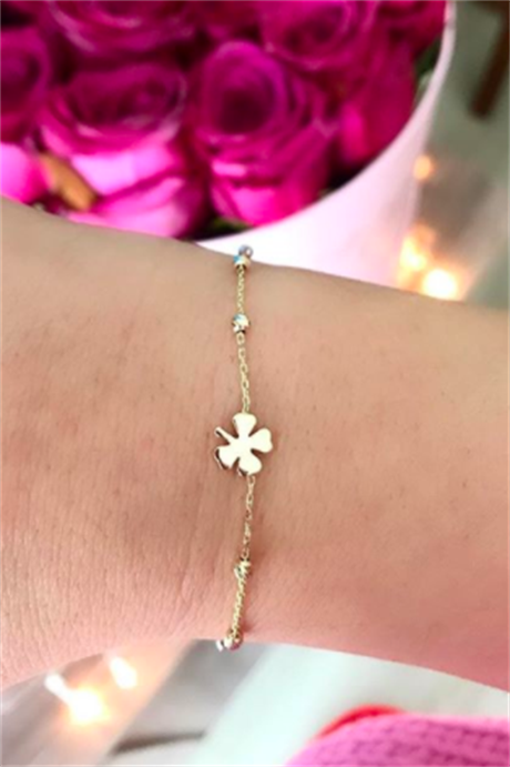 Solid Gold Dorica Beaded Clover Bracelet | 14K (585) | 1.48 gr