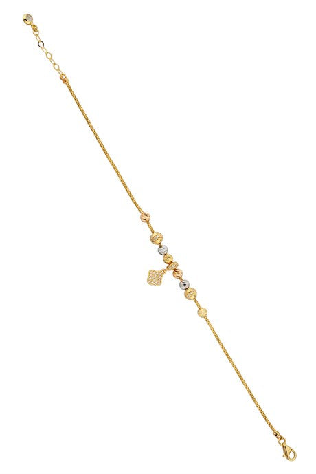 Solid Gold Dorica Beaded Clover Bracelet | 14K (585) | 4.09 gr
