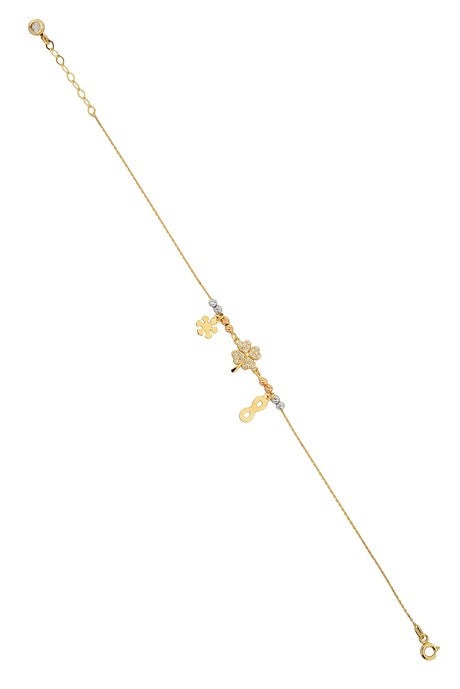 Solid Gold Dorica Beaded Clover Bracelet | 14K (585) | 2.12 gr