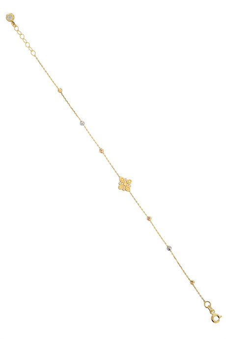 Solid Gold Dorica Beaded Clover Bracelet | 14K (585) | 1.48 gr
