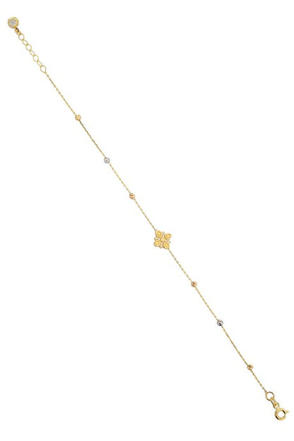 Solid Gold Dorica Beaded Clover Bracelet | 14K (585) | 1.48 gr