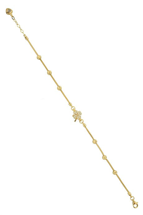 Solid Gold Dorica Beaded Clover Bracelet | 14K (585) | 3.14 gr