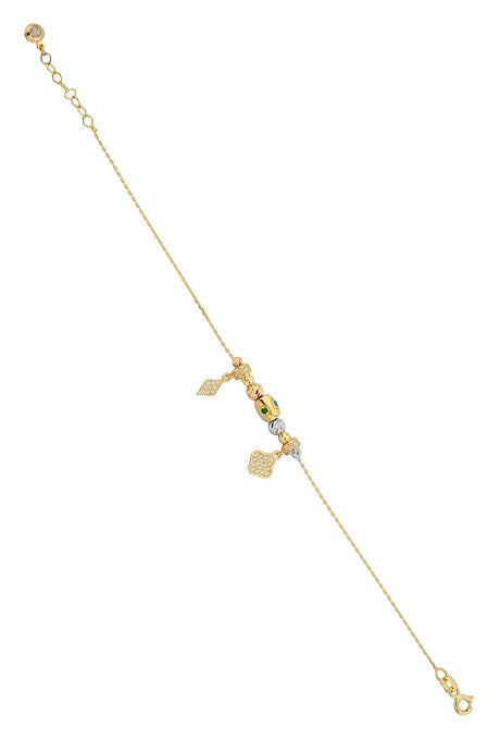 Solid Gold Dorica Beaded Clover With Figure Bracelet | 14K (585) | 3.31 gr