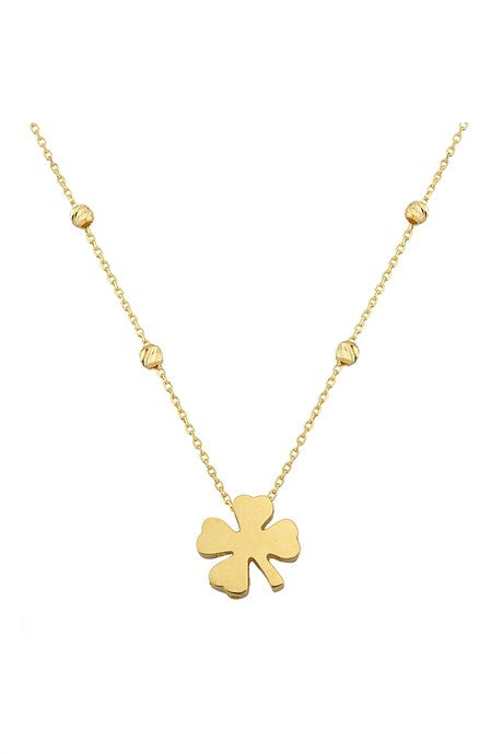 Solid Gold Dorica Beaded Clover Necklace | 14K (585) | 2.17 gr