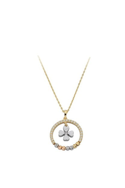 Solid Gold Dorica Beaded Clover Necklace | 14K (585) | 2.26 gr