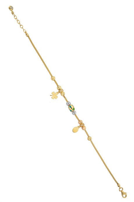 Solid Gold Dorica Beaded Clover And Drop Bracelet | 14K (585) | 4.68 gr