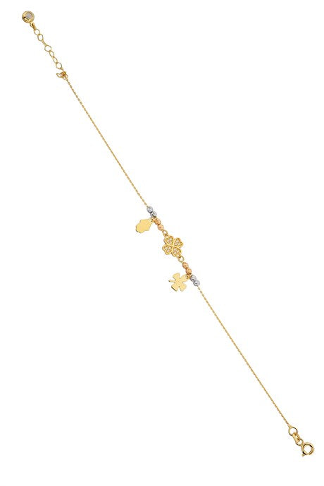 Bracelet en or massif avec trèfle perlé Dorica et main de Fatima (Hamsa) | 14K (585) | 2,29 grammes