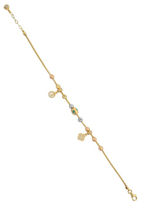 Solid Gold Dorica Beaded Clover And Spiral Bracelet | 14K (585) | 4.77 gr