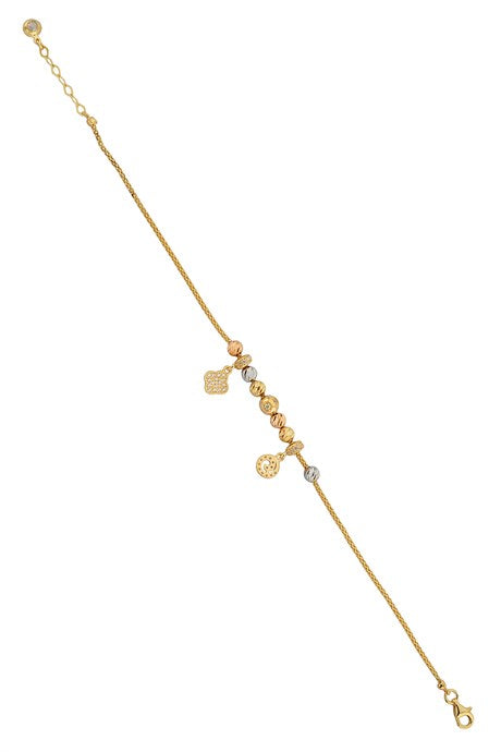 Solid Gold Dorica Beaded Clover And Spiral Bracelet | 14K (585) | 4.00 gr