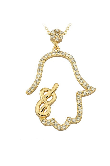 Collar de mano de Fátima (Hamsa) con nudo de oro macizo | 14K (585) | 2,41 gramos