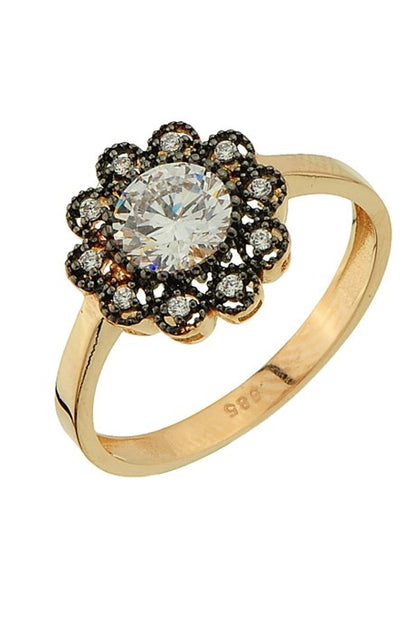 Bague fleur en or massif avec pierres précieuses | 14K (585) | 2,38 grammes