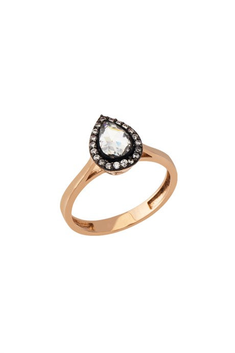 Solid Gold Gemstone Drop Solitaire Ring | 14K (585) | 2.57 gr