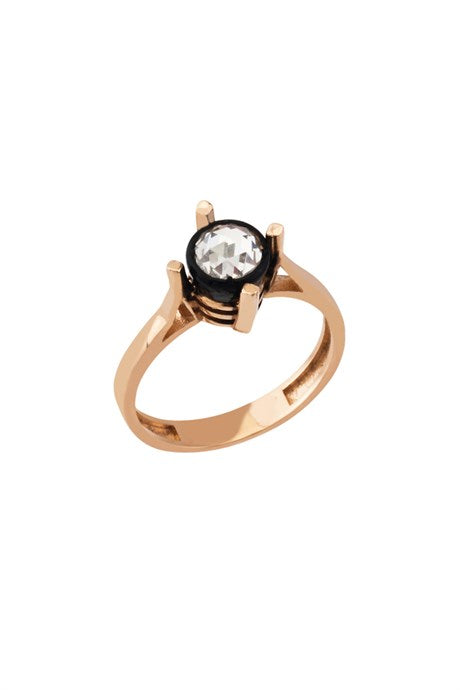 Bague solitaire en or massif avec pierres précieuses | 14K (585) | 3,20 gr