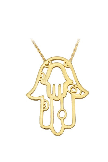 Solid Gold Hand of Fatima (Hamsa) Necklace | 14K (585) | 1.93 gr