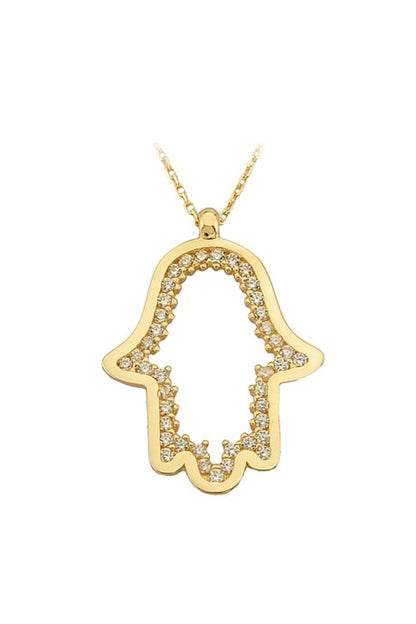 Collier main de Fatima (Hamsa) en or massif | 14K (585) | 2,09 grammes